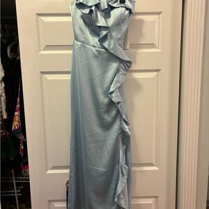Source Unknown Blue Asymmetrical Ruffled Maxi Gown